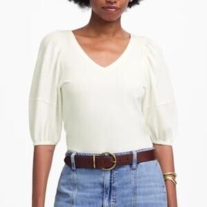 Madewell Puff Sleeve V Neck Tee White Size Medium NWOT